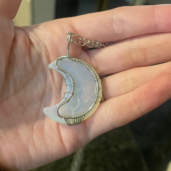 Opalite Crescent Moon & Wire Tree Pendant - Picture 3 of 4